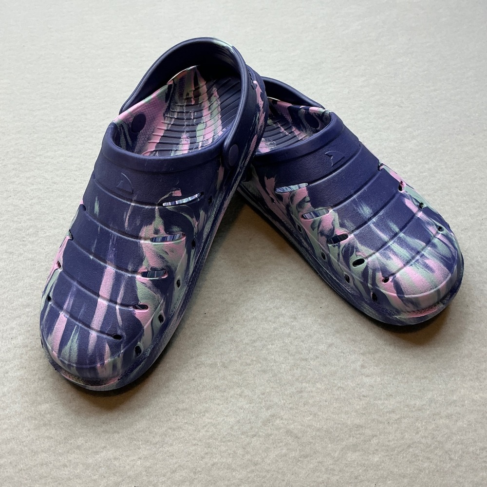 Rugged Shark Marbled Clogs Purple Pink‎ Green Slip On Water Shoes Womens Size 8